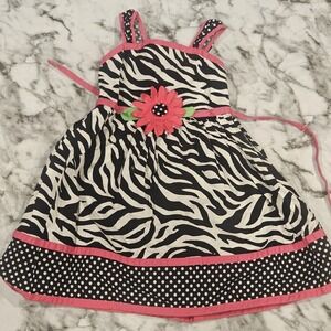 Youngland Girls Toddler 4T Zebra Print Dress Pink Flower Polka Dot Party